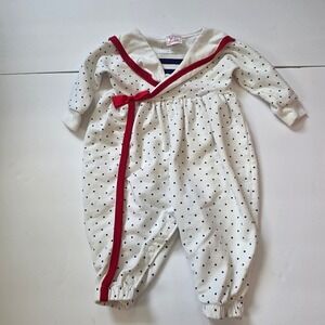 Buster Brown Baby Romper 6-9 Months White Blue Polka Dot‎ Sailor Nautical